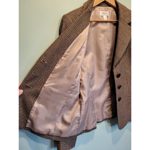 Vintage Talbots Brown Houndstooth 3 Button Wool Blazer Sz 12 - Picture 5 of 9